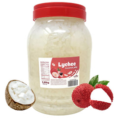 Fusion Select Lychee Coconut Jelly closeup, chewy pieces ideal for bubble tea and yogurt.