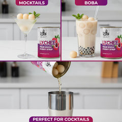 Fusion Select lychee syrup used as a flavorful mixer for drinks.