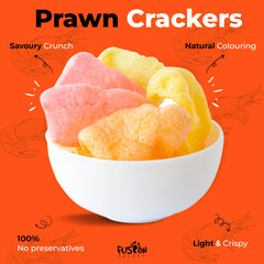 Fusion Select multi-colored shrimp chips arranged on a platter for serving
