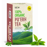 Fusion Select Pu'erh tea bag steeping for a calming cup.