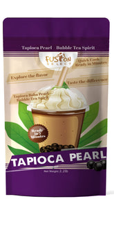 Fusion Select tapioca pearls pour into a warm drink for bubble tea topping.