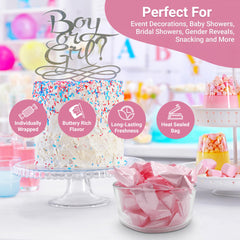 Fusion Sweets And Snacks Pink Buttermints decorating a diaper cake