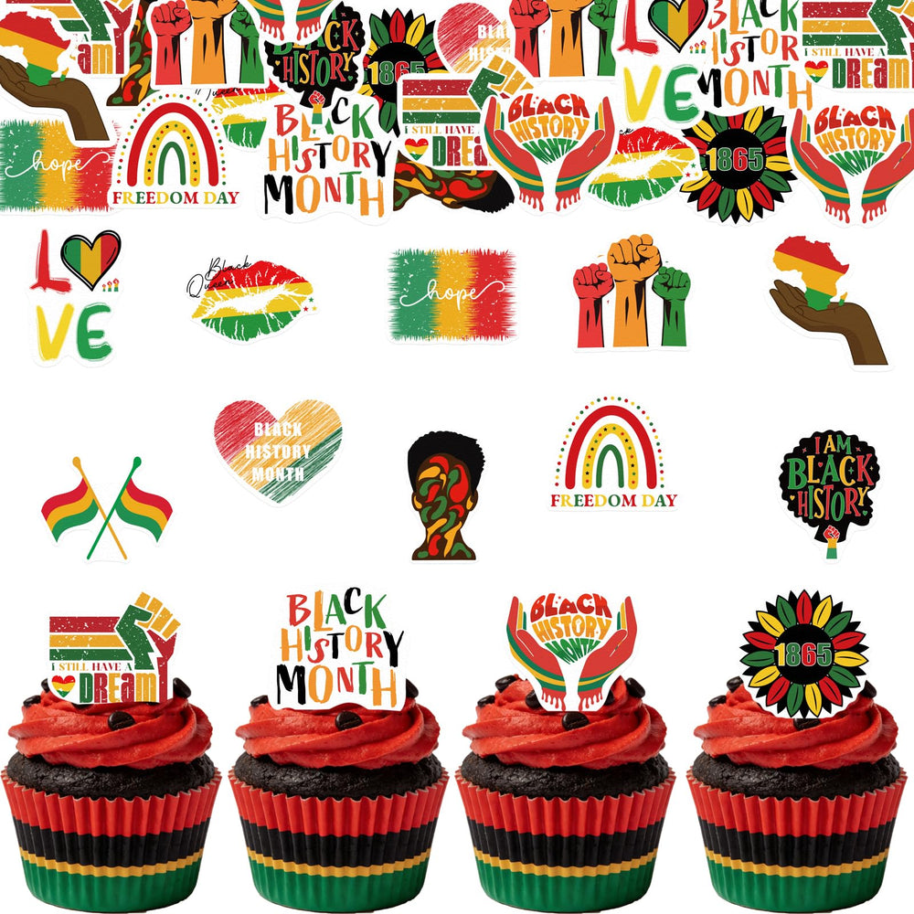 Fyeoxle Black History Month edible topper (4.5 cm) for elegant cupcakes.