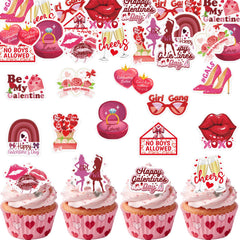 Fyeoxle edible galentines-day cupcake toppers decorate cupcakes festively.