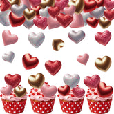Fyeoxle edible heart toppers decorate Valentine cupcakes with red and pink accents.
