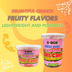 G-BOX freeze-dried strawberries close-up, intense fruity aroma and satisfying crunch.