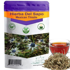 Gabio Green Hierba del Sapo tea leaves closeup for a fragrant infusion.