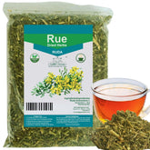 Gabio Green Rue dried leaves close-up for traditional herbal crafts.