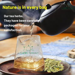 Gabio Green Senna leaves label notes non-GMO and gluten-free status.