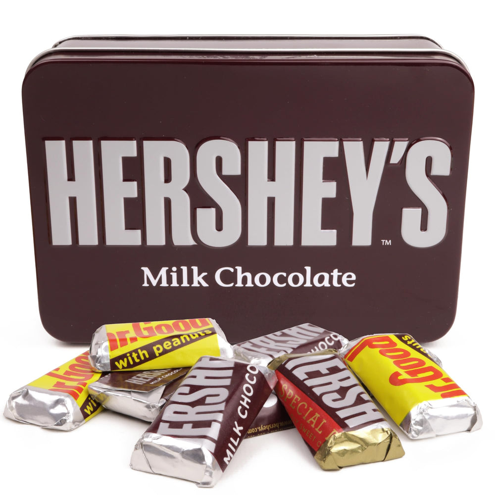 Galerie Hershey's Miniatures collectible tin front view, ideal for gifting this season.