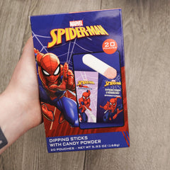 Galerie spiderman dipping sticks back panel, Marvel packaging boosts collector appeal.