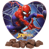 Galerie Spiderman Valentine heart box front shows hero and premium chocolate gift