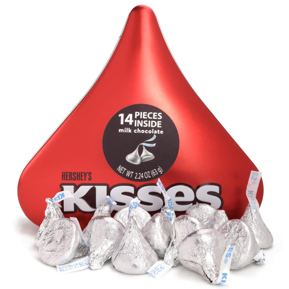 Galerie Hershey Kisses gift box displaying 14 chocolates in a reusable tin for gifting.