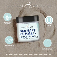 Galil Sea La Vie salt flakes on label, Mediterranean quality.