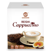GANOHERB Mushroom Coffee Cappuccino Mix in a mug for a comforting energy boost.