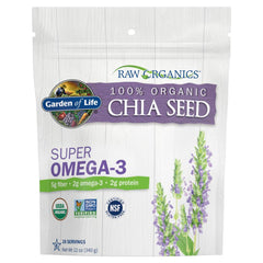 Garden of Life chia seeds in organic bag provide fiber-rich mornings.