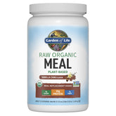 Garden of Life Raw Organic Meal Replacement Vanilla Chai tub closeup highlighting protein and fiber