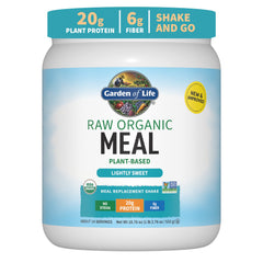 Garden of Life Raw Organic Meal shake pouring into a glass, high-protein plant-based nutrition.