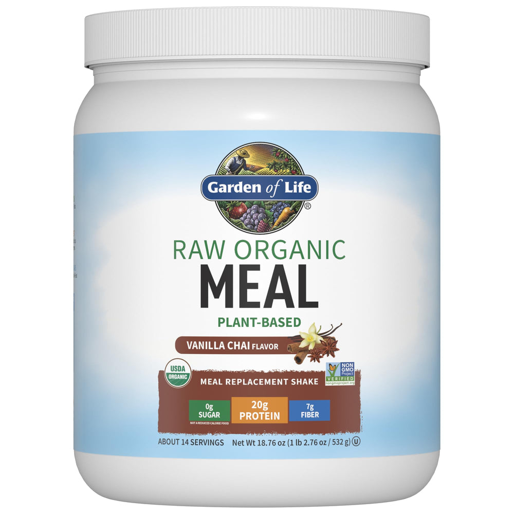 Garden of Life Raw Organic Meal Vanilla Chai powder tub for a protein boost