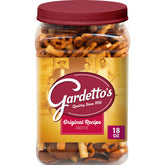 Gardetto's Original Recipe tub front, versatile pantry staple for snack time with friends.