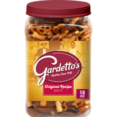 Gardetto's Original Recipe tub front, versatile pantry staple for snack time with friends.