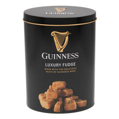 Gardiners of Scotland Guinness Luxury Fudge tin close-up showing creamy texture and gift-worthy presentation.