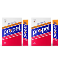 Garizze Propel orange raspberry packet close-up for convenient electrolyte hydration during workouts.