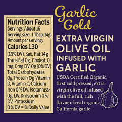 Garlic Gold toasted garlic aroma drops highlight rich infusion for sautéing.