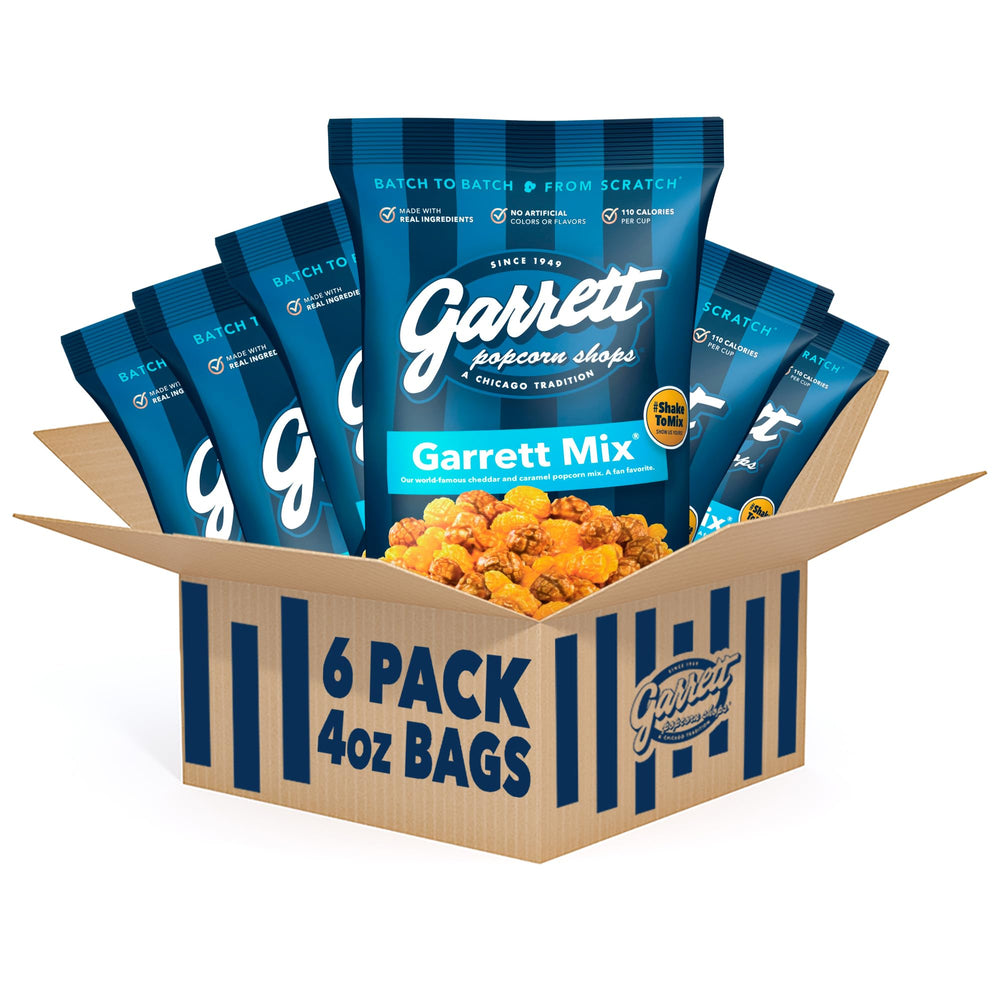 Garrett Popcorn Mix in 4oz bags for sharing delicious sweet and savory moments.