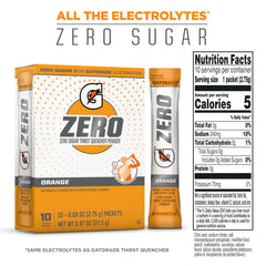Gatorade G Zero Orange packets visible inside the box for on-the-go hydration.
