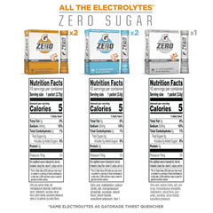 Gatorade G Zero Powder 50 sticks pack close-up showing three flavors