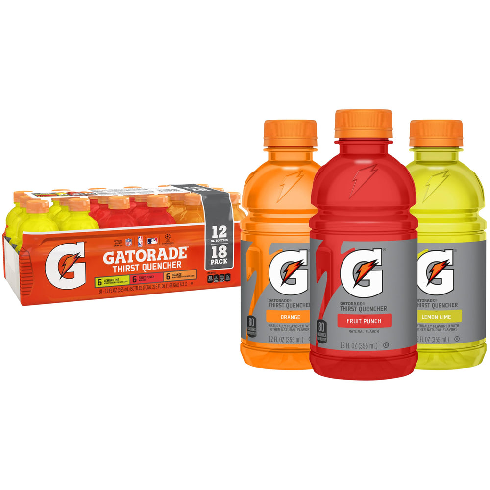 Gatorade Thirst Quencher 18-bottle variety pack ready for hydration.