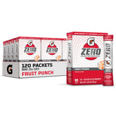 Gatorade Zero Fruit Punch packets box for on-the-go hydration during workouts.