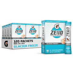 Gatorade G Zero Glacier Freeze box pack showing 120 packets for zero-sugar hydration