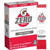 Gatorade G Zero Powder Fruit Punch packets for sugar-free hydration.