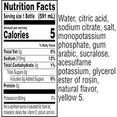 Gatorade Zero Sugar Lemon-Lime 20oz back view with electrolyte information