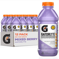 Gatorlyte Mixed Berry 20oz bottle front, ready for rapid hydration during workouts.