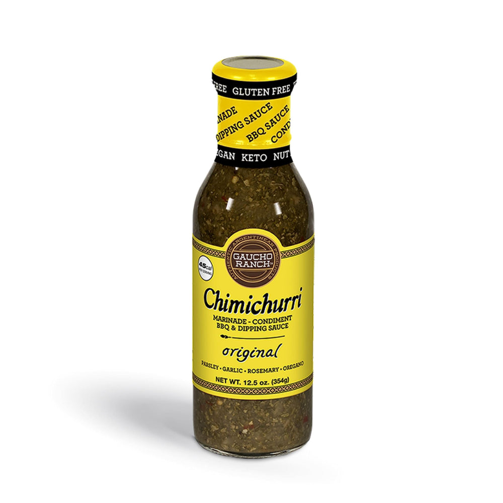 Gaucho Ranch Chimichurri Original bottle on display, ideal for marinating and boosting steak flavor