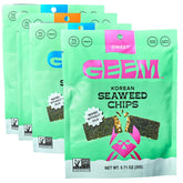 Geem Seaweed Snacks variety pack front view; crunchy, oil-free chips for healthy snacking.