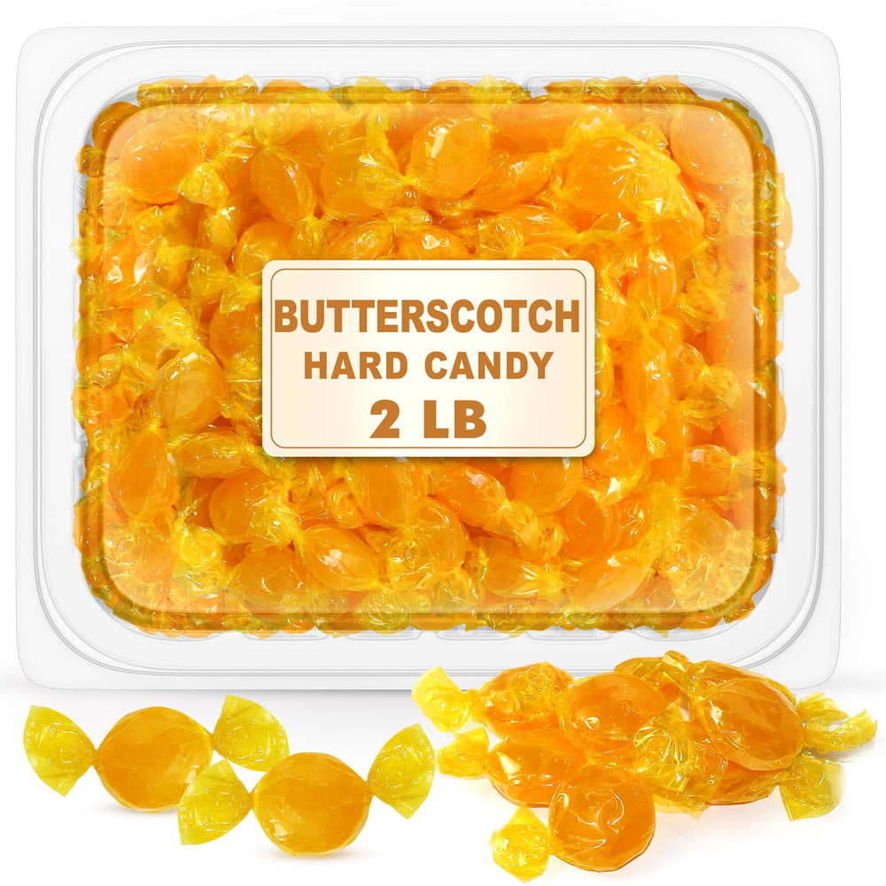 GEEOOLLAH butterscotch hard candy tub 32oz with golden discs for sharing