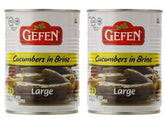 Gefen large pickled cucumber in brine close-up; crunchy bite for snacking.