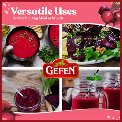 USDA Organic, Non-GMO, kosher-certified beets by Gefen, clean ingredient list.