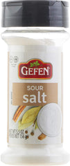 Gefen Sour Salt bottle shows tangy flavor enhancement for foods and drinks.
