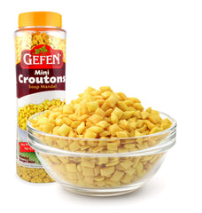 Gefen Mini Mandel croutons as a salad topper for nutty flavor.