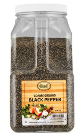 Gel Spice coarse-ground black pepper in a 5 lb jar for professional kitchens.