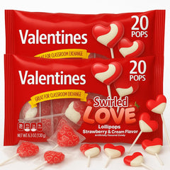 Generic heart-shaped lollipops, individually wrapped for easy sharing at classroom celebrations.