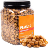 Generic Honey Roasted Peanuts in a resealable jar, high-protein snack for busy days.