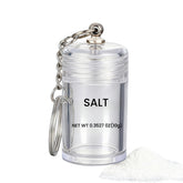 Generic mini salt keychain bottle side view for on-the-go seasoning.