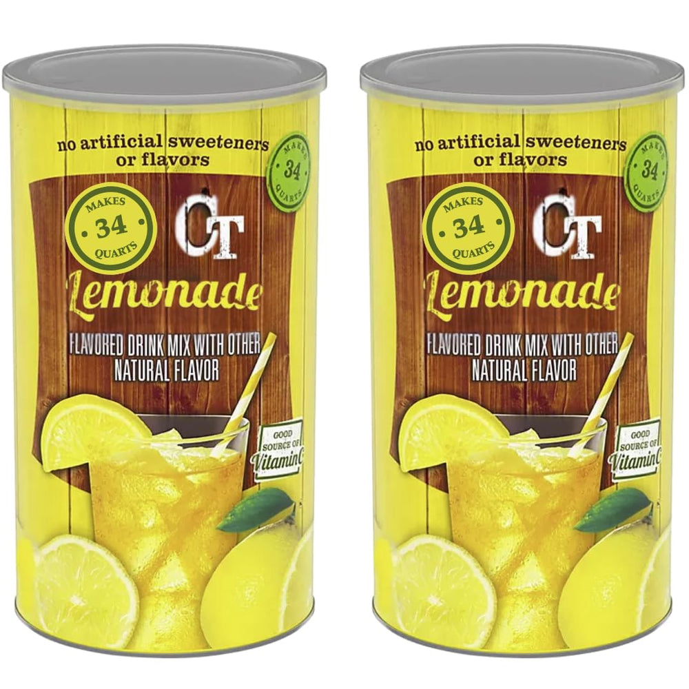 Generic powdered lemonade drink mix canister with easy-measure scoop for quick, refreshing servings.