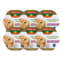 Genova tuna Mediterranean lentil grain salad bowl showing protein-rich ready meal
